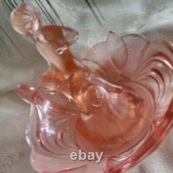 Two Rare Pieces of Pretty Pink Glass German Figurine and Bowl Depression Era