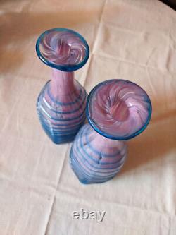Two Wonderful Vintage Mdina Studio Art Glass Vases in Hexagonal Bottle Form
