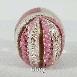 Unique Art Glass Paperweight withWhite & Pink Spiral Geometric Patterns Stunning