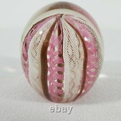 Unique Art Glass Paperweight withWhite & Pink Spiral Geometric Patterns Stunning