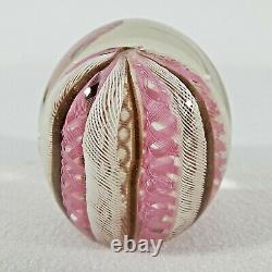 Unique Art Glass Paperweight withWhite & Pink Spiral Geometric Patterns Stunning