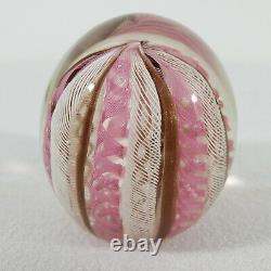 Unique Art Glass Paperweight withWhite & Pink Spiral Geometric Patterns Stunning