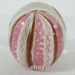 Unique Art Glass Paperweight withWhite & Pink Spiral Geometric Patterns Stunning