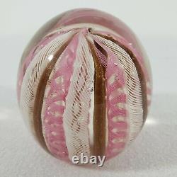 Unique Art Glass Paperweight withWhite & Pink Spiral Geometric Patterns Stunning