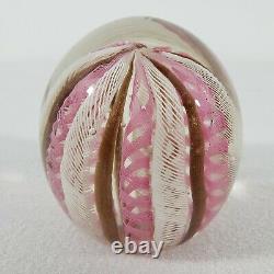 Unique Art Glass Paperweight withWhite & Pink Spiral Geometric Patterns Stunning