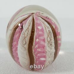 Unique Art Glass Paperweight withWhite & Pink Spiral Geometric Patterns Stunning