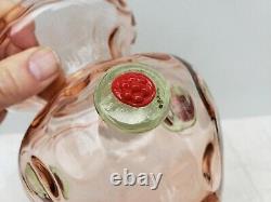 Unusual Czech Art Glass Vase Pink w Applied Green Red Flower Vintage 1930s