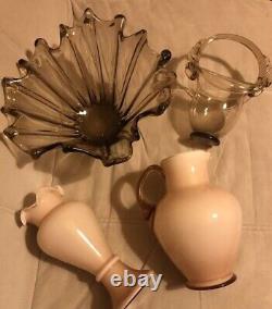 Used Art Glass Vases And Jug Milky And Honey Colored