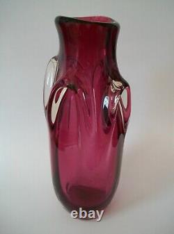 VAL ST. LAMBERT GUIDO BON Pink & Clear Glass Vase Belgium Circa 1950's