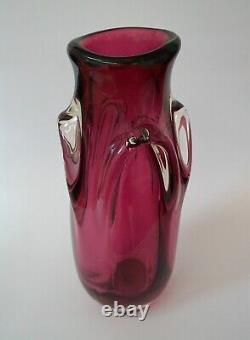 VAL ST. LAMBERT GUIDO BON Pink & Clear Glass Vase Belgium Circa 1950's