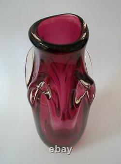 VAL ST. LAMBERT GUIDO BON Pink & Clear Glass Vase Belgium Circa 1950's