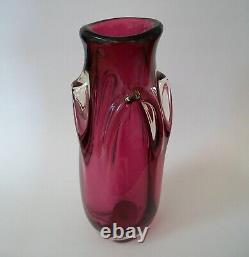 VAL ST. LAMBERT GUIDO BON Pink & Clear Glass Vase Belgium Circa 1950's