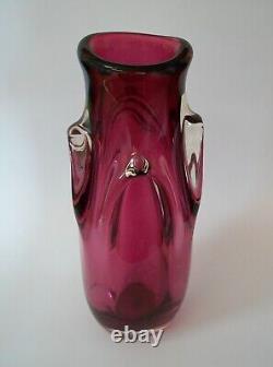 VAL ST. LAMBERT GUIDO BON Pink & Clear Glass Vase Belgium Circa 1950's