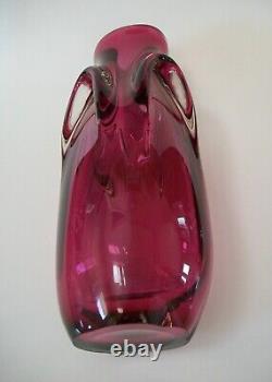 VAL ST. LAMBERT GUIDO BON Pink & Clear Glass Vase Belgium Circa 1950's