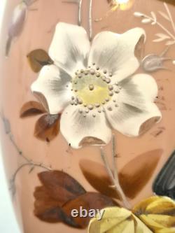 VASE Bristol Pink Opaline Victorian Cased Glass Hand Painted Bird & Floral