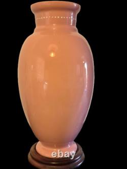 VASE Bristol Pink Opaline Victorian Cased Glass Hand Painted Bird & Floral