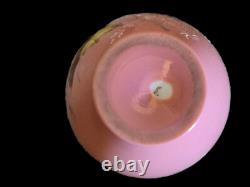 VASE Bristol Pink Opaline Victorian Cased Glass Hand Painted Bird & Floral