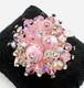 VENDOME Pink Art Glass & Rhinestones Cluster Brooch Signed Vintage Jewelry