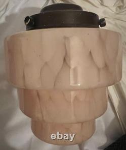VINTAGE 20s 1930s ART DECO BAKELITE PINK GLASS GRADUATED TIERED LIGHT LAMP SHADE