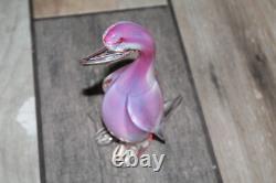 VINTAGE ARCHIMEDE SEGUSO Alabastro Pink Opalescent Art Glass Duck 6.5 INCH