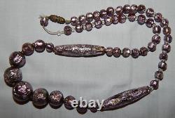 VINTAGE ART DECO DUSKY PINK CZECH / BOHEMIAN FOIL GLASS NECKLACE 1930's