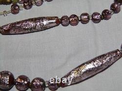 VINTAGE ART DECO DUSKY PINK CZECH / BOHEMIAN FOIL GLASS NECKLACE 1930's