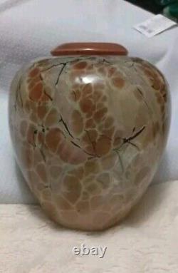 VINTAGE Artist Signed Art Glass Round Polished Heavy Bottom Flower Art Vase'99