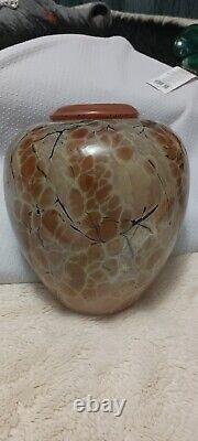 VINTAGE Artist Signed Art Glass Round Polished Heavy Bottom Flower Art Vase'99