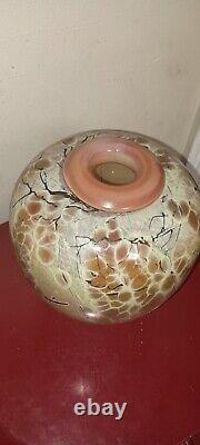 VINTAGE Artist Signed Art Glass Round Polished Heavy Bottom Flower Art Vase'99