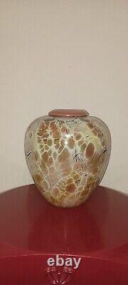 VINTAGE Artist Signed Art Glass Round Polished Heavy Bottom Flower Art Vase'99