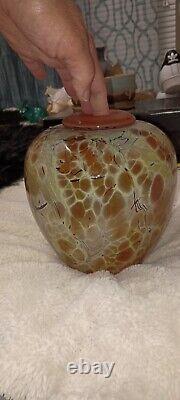 VINTAGE Artist Signed Art Glass Round Polished Heavy Bottom Flower Art Vase'99