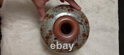 VINTAGE Artist Signed Art Glass Round Polished Heavy Bottom Flower Art Vase'99