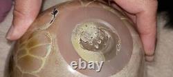 VINTAGE Artist Signed Art Glass Round Polished Heavy Bottom Flower Art Vase'99