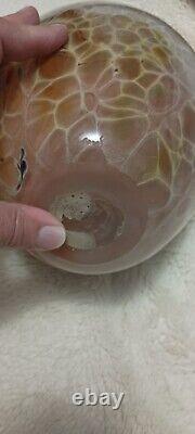 VINTAGE Artist Signed Art Glass Round Polished Heavy Bottom Flower Art Vase'99