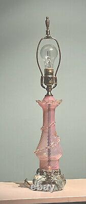 VINTAGE BAROVIER & TOSO MURANO BLOWN GLASS LAMP with LABEL, TASSELS PINK VENETIAN