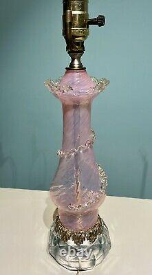 VINTAGE BAROVIER & TOSO MURANO BLOWN GLASS LAMP with LABEL, TASSELS PINK VENETIAN