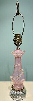 VINTAGE BAROVIER & TOSO MURANO BLOWN GLASS LAMP with LABEL, TASSELS PINK VENETIAN