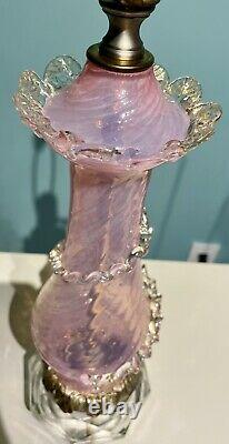 VINTAGE BAROVIER & TOSO MURANO BLOWN GLASS LAMP with LABEL, TASSELS PINK VENETIAN