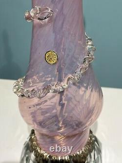 VINTAGE BAROVIER & TOSO MURANO BLOWN GLASS LAMP with LABEL, TASSELS PINK VENETIAN