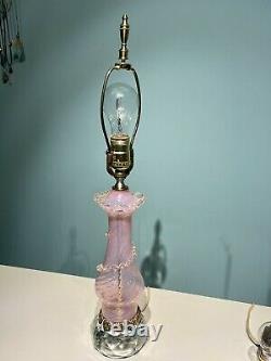 VINTAGE BAROVIER & TOSO MURANO BLOWN GLASS LAMP with LABEL, TASSELS PINK VENETIAN