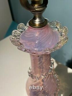 VINTAGE BAROVIER & TOSO MURANO BLOWN GLASS LAMP with LABEL, TASSELS PINK VENETIAN