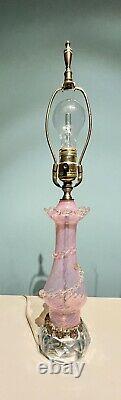 VINTAGE BAROVIER & TOSO MURANO BLOWN GLASS LAMP with LABEL, TASSELS PINK VENETIAN