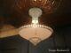 VTG 3 Chain Art Deco Hanging Light Fixture Chandelier Pink Frosted Glass Shade