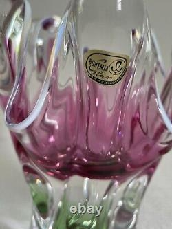 VTG Chribska Pink & Green Art Glass Vase By Josef M. Hospodka, Czechoslovakia