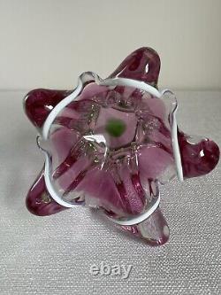 VTG Chribska Pink & Green Art Glass Vase By Josef M. Hospodka, Czechoslovakia