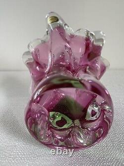 VTG Chribska Pink & Green Art Glass Vase By Josef M. Hospodka, Czechoslovakia