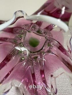 VTG Chribska Pink & Green Art Glass Vase By Josef M. Hospodka, Czechoslovakia