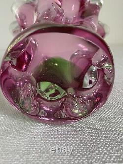 VTG Chribska Pink & Green Art Glass Vase By Josef M. Hospodka, Czechoslovakia