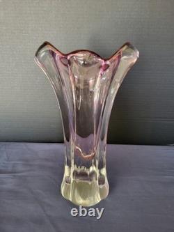 VTG Clear & pink Art Glass Vase Designed By Josef Hospodka Chribska Classwork
