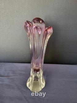 VTG Clear & pink Art Glass Vase Designed By Josef Hospodka Chribska Classwork